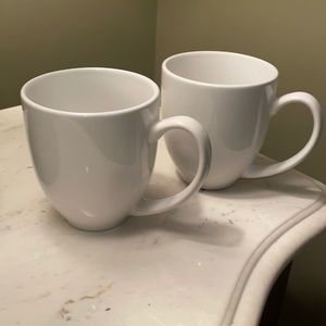 2 WHITE CERAMIC MUGS LARGE COFFEE CUP